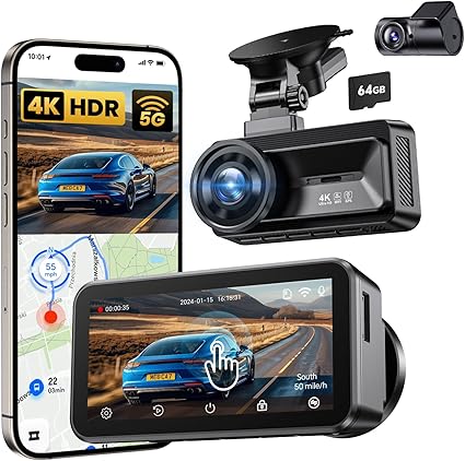 Dash Camera-COOLCRAZY-Dash Cam Front and Rear Camera: Touch Screen 4k Car Camera with STARVIS Sensor 5G WiFi GPS Free 64GB Card – Night Vision Dashcam with G-Sensor Loop Recording App Control Parking Monitor- 3 Dash Camera-COOLCRAZY-Dash Cam Front and Rear Camera: Touch Screen 4k Car Camera with STARVIS Sensor 5G WiFi GPS Free 64GB Card - Night Vision Dashcam with G-Sensor Loop Recording App Control Parking Monitor- - Image 3