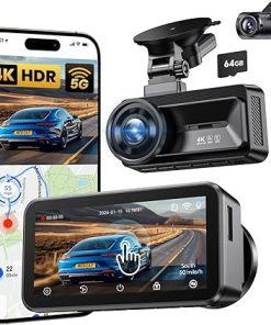 Dash Camera-COOLCRAZY-Dash Cam Front and Rear Camera: Touch Screen 4k Car Camera with STARVIS Sensor 5G WiFi GPS Free 64GB Card – Night Vision Dashcam with G-Sensor Loop Recording App Control Parking Monitor-