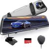 Dash Camera-GKU-GKU M10 4K Dash Cam Front and Rear Camera with Built-in GPS- 10” Display Rear View Mirror Camera