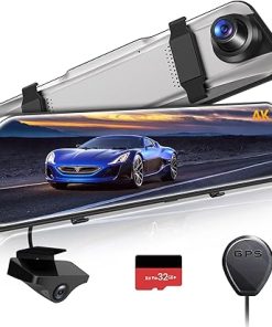 Dash Camera-GKU-GKU M10 4K Dash Cam Front and Rear Camera with Built-in GPS- 10” Display Rear View Mirror Camera