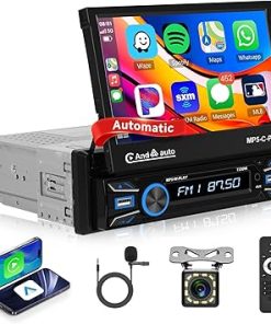 Dash Camera-Hodozzy-[2G+64G] Android Single Din Automatic Flip Out Car Stereo Wireless Carplay Android Auto- 7 Inch Touch Screen Radio MP5 Player USB/TF/AUX in