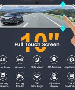 Dash Camera-GKU-GKU M10 4K Dash Cam Front and Rear Camera with Built-in GPS- 10” Display Rear View Mirror Camera 2