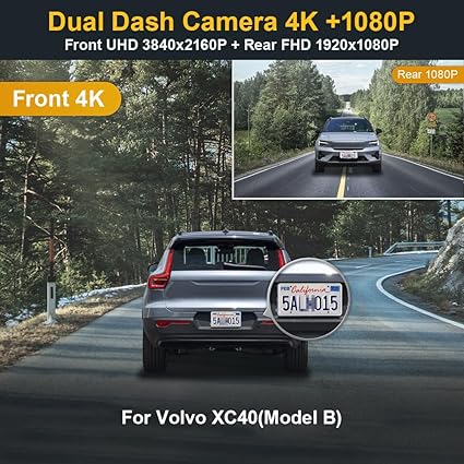 Dash Camera-FITCAMX-Fitcamx Front 4K+Rear 1080P Dash Cam Adapts for Volvo XC40 & XC40 Recharge B4 B5 T4 T5 P8 (Model B)- OEM Look 2 Dash Camera-FITCAMX-Fitcamx Front 4K+Rear 1080P Dash Cam Adapts for Volvo XC40 & XC40 Recharge B4 B5 T4 T5 P8 (Model B)- OEM Look - Image 2