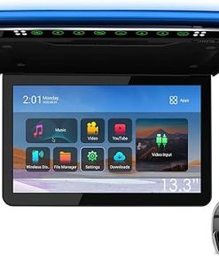 Dash Camera-XTRONS-XTRONS Android Car Overhead Player 13.3 Inch Wide IPS Screen Car Roof Mount Monitor Built-in Stereo Speakers Flip Down Overhead Car Monitor Support 8K Video- HDMI