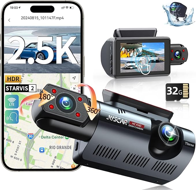 Dash Camera-Juscar-Smart 3 Channel WiFi Dash Cam with GPS- Voice Control 3 Dash Camera-Juscar-Smart 3 Channel WiFi Dash Cam with GPS- Voice Control - Image 3