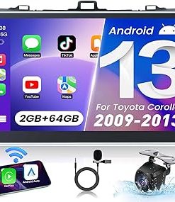 Dash Camera-Jerqry-64GB Car Radio Stereo for Toyota Corolla 2009 2010 2011 2012 2013 : 9 Inch 1280×800 Resolution Android Car Screen with 5G-WiFi GPS Navigation – CarPlay Android Auto Support