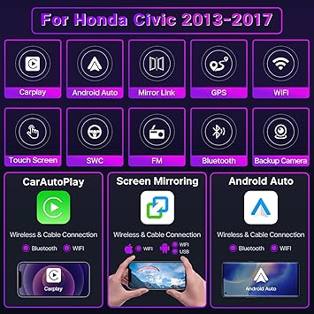 Dash Camera-Leadfan-Leadfan Car Stereo Radio for Honda Civic 2013 2014 2015 2016 2017 with Wireless CarPlay Android Auto- 9” Touchscreen in-Dash Bluetooth WiFi GPS Navigation SWC MirrorLink Units Backup Camera 3 Dash Camera-Leadfan-Leadfan Car Stereo Radio for Honda Civic 2013 2014 2015 2016 2017 with Wireless CarPlay Android Auto- 9'' Touchscreen in-Dash Bluetooth WiFi GPS Navigation SWC MirrorLink Units Backup Camera - Image 3