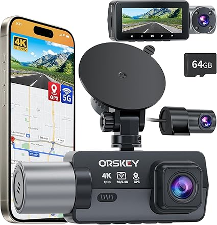 Dash Camera-ORSKEY-4K Dash Cam Front and Rear Inside 5G WiFi- 64GB Card Dash Camera-ORSKEY-4K Dash Cam Front and Rear Inside 5G WiFi- 64GB Card