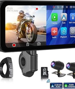 Dash Camera-PARKVISION-PARKVISION Portable Motorcycle DVR- 6.25″ Wireless CarPlay & Android Auto Touch Screen with 1080P HD Dash Cam Front and Rear