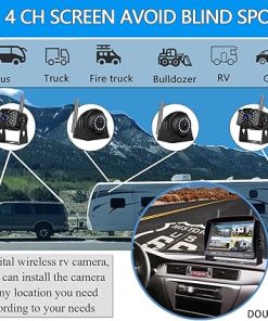 Dash Camera-DOUXURY-Wireless RV Backup Camera for Trailer Truck Camper Digital Rear Side View Cameras & HD 1080P 4 Splits 7″ DVR Screen with Adapter for Furrion Pre-Wired IP69 Waterproof Night Vision 170° Wide View Angle 2