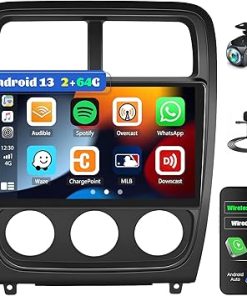 Dash Camera-OiLiehu-2G+64G Android 13 Car Stereo for Dodge Caliber 2009-2011 with Wireless Carplay Android Auto-9 inch HD Touchscreen Dodge Caliber Car Radio with WiFi GPS Navigation Bluetooth FM/RDS SWC+Rear Camera