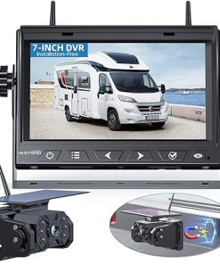 Dash Camera-VASTEND-Magnetic Solar Wireless Backup Camera No Installation VASTEND 1080P 7” RV Backup Camera with 10000mAh Rechargeable Battery for Box Truck Trailer Camper Car Caravan Rearview Reversing Camera (VS-7A)