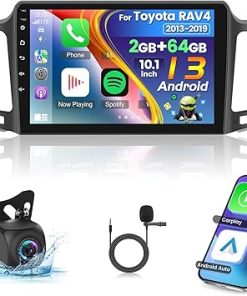 Dash Camera-NHOPEEW-[2G+64G] Car Radio for Toyota RAV4 2013-2019 – 10.1 inch Touchscreen Android 13 Stereo – Wireless Carplay & Android Auto/Mirror Link/EQ/WiFi/GPS/SWC + AHD Backup Camera + Mic