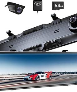 Dash Camera-pelsee-P12 Plus 4K WiFi Rear View Mirror Camera- 12″ Mirror Dash Cam Front and Rear with ADAS and BSD