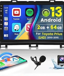 Dash Camera-Roinvou-Roinvou [2G+64G] for Toyota Prius 2010-2015 Car Radio with Wireless Carplay/Android Auto- 9 Inch Android 13 IPS Touchscreen Car Stereo with Bluetooth