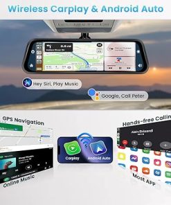 Dash Camera-Hikity-12” 4K Mirror Dash Cam Wireless Apple Carplay Android Auto- Hikity Front & Rear Mirror Camera with DVR Loop Recording 2