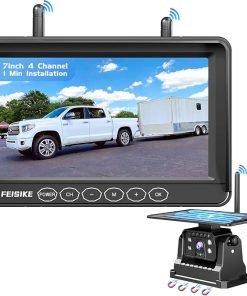 Dash Camera-FEISIKE-Wireless Backup Camera Solar- 7 Inch Magnetic RV Backup Camera Rechargeable Dual-Antenna IR Night Vision Rear View Camera 4 Channels 1080P HD Video Recording 150° Wide Angle Backup Camera for Truck