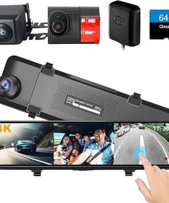 Dash Camera-INSEETECH-4K 3 Channel Mirror Dash Cam- 11″ Triple Rear View Mirror Dash Camera Front Inside Rear for Car RV Truck