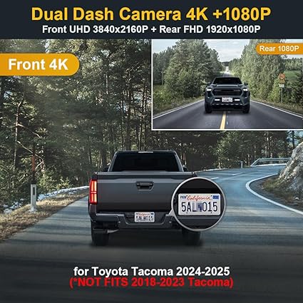 Dash Camera-FITCAMX-Fitcamx 2160P+Rear 1080P Dash Cam for 2024-2025 Toyota Tacoma & Hybrid SR SR5 TRD Sport Pro Pre-Runner Off Road Limited- OEM Look 2 Dash Camera-FITCAMX-Fitcamx 2160P+Rear 1080P Dash Cam for 2024-2025 Toyota Tacoma & Hybrid SR SR5 TRD Sport Pro Pre-Runner Off Road Limited- OEM Look - Image 2