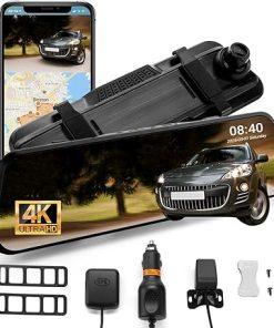 Dash Camera-Rivela-4k Mirror Dash Cam with GPS & Night Vision-10” Touchscreen Rearview Camera for Cars & Trucks- Front & Rear Dash Cam