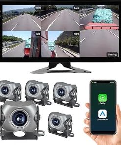Dash Camera-XUENAV-5 Multi-Function Vehicle Backup Camera with 1080P Android System Audio Monitor DVR Dash Cam for RV SUV Cars Truck Van Trailer-IPS Screen Car Stereo with Wireless CarPlay Android Auto BT FM Radio WiFi