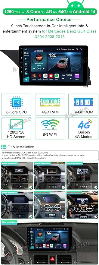 Dash Camera-ASURE-ASURE Car Stereo Radio Upgrade for Benz GLK Class X204 2008-2015-9 inch 8Core 4+64GB Car in-Dash Navigation Head Unit with Carplay Android Auto 1280×720 Touchscreen Video Player 2 Dash Camera-ASURE-ASURE Car Stereo Radio Upgrade for Benz GLK Class X204 2008-2015-9 inch 8Core 4+64GB Car in-Dash Navigation Head Unit with Carplay Android Auto 1280x720 Touchscreen Video Player - Image 2