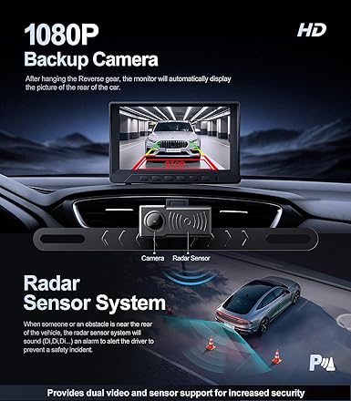 Dash Camera-Seventour-Backup Camera with Parking Radar Sensor System- 1080P Back up Camera Waterproof Clear Night Vision Rear View Camera with 7” Monitor for Cars/Truck/SUV/RV/Van/Trailer 2 Dash Camera-Seventour-Backup Camera with Parking Radar Sensor System- 1080P Back up Camera Waterproof Clear Night Vision Rear View Camera with 7'' Monitor for Cars/Truck/SUV/RV/Van/Trailer - Image 2