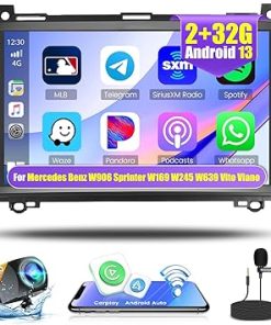 Dash Camera-Roinvou-Roinvou [2G+32G] Android Car Stereo for Mercedes Benz W906 Sprinter W169 W245 W639 Vito Viano with Wireless Carplay Android Auto- 9″ Touch Screen for Sprinter Car Radio Support GPS/WiFi/Bluetooth/26UI
