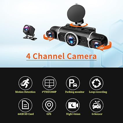 Dash Camera-Zunfly-4 Channel Dash Cam- 360 Dash Camera FHD 1080P x 4 Dash Cam Front and Rear 2 Dash Camera-Zunfly-4 Channel Dash Cam- 360 Dash Camera FHD 1080P x 4 Dash Cam Front and Rear - Image 2