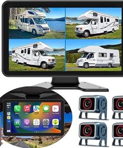 Dash Camera-Connorddo-10.1” Touch Screen 4CH 1080P Car Dash Cam DVR Backup Camera System FM Radio Built-in Speaker Wireless Apple CarPlay Android Auto Link Audio Output Playback for Truck Caravan Trailer Motorhome RV