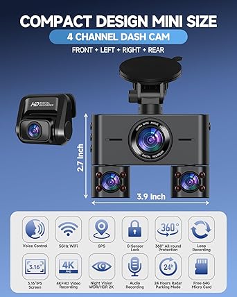Dash Camera-HUPEJOS-Dash Cam- 360° Dash Camera for Cars Front and Rear Inside 2 Dash Camera-HUPEJOS-Dash Cam- 360° Dash Camera for Cars Front and Rear Inside - Image 2