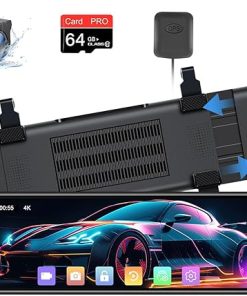 Dash Camera-Jelkuz-2025 Upgraded 12″ 4K Rear View Mirror Camera with WiFi-2160P Mirror Dash Cam Front and Rear Backup Camera for Cars & Trucks