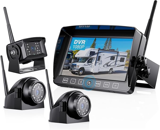Dash Camera-ZEROXCLUB-Wireless Backup Camera with 7 Inch DVR Quad Split Monitor for RV Trailer Truck- Digital Signal HD 1080P Wireless Rear Side View 3 Cameras Back Up System w/Recording 18 IR Night Vision (B3C) Dash Camera-ZEROXCLUB-Wireless Backup Camera with 7 Inch DVR Quad Split Monitor for RV Trailer Truck- Digital Signal HD 1080P Wireless Rear Side View 3 Cameras Back Up System w/Recording 18 IR Night Vision (B3C)