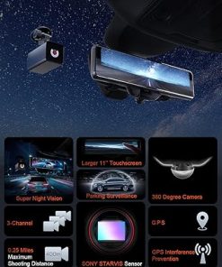 Dash Camera-AKEEYO-NV-360 11″ FHD Mirror Dash Cam Backup Camera- 3 Channel Rear View Mirror Camera 2