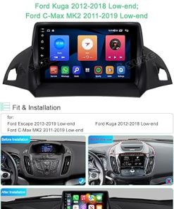 Dash Camera-ASURE-ASURE 9″ Car Stereo Radio Upgrade for Ford Escape 2013-2019 Low-end Version Cars-8Core 4+64GB Android Car GPS Navigation Unit with Wireless Carplay 2
