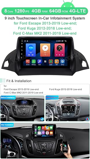 Dash Camera-ASURE-ASURE 9″ Car Stereo Radio Upgrade for Ford Escape 2013-2019 Low-end Version Cars-8Core 4+64GB Android Car GPS Navigation Unit with Wireless Carplay 2 Dash Camera-ASURE-ASURE 9" Car Stereo Radio Upgrade for Ford Escape 2013-2019 Low-end Version Cars-8Core 4+64GB Android Car GPS Navigation Unit with Wireless Carplay - Image 2
