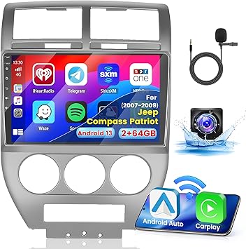 Dash Camera-Inefala-2+64G Android 13 CarPlay Car Stereo Radio for Jeep Compass Patriot 2007-2009- 10.1” HD Touch Screen Compatible with Android Auto Dash Camera-Inefala-2+64G Android 13 CarPlay Car Stereo Radio for Jeep Compass Patriot 2007-2009- 10.1'' HD Touch Screen Compatible with Android Auto