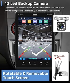 Dash Camera-podofo-Podofo Single Din Car Radio Support Carplay Android Auto 9.5 Inch Rotatable Touch Screen Car Stereo with Mirror Link Bluetooth FM Support TF/USB Rear View Camera Steering Wheel Controls 3 Dash Camera-podofo-Podofo Single Din Car Radio Support Carplay Android Auto 9.5 Inch Rotatable Touch Screen Car Stereo with Mirror Link Bluetooth FM Support TF/USB Rear View Camera Steering Wheel Controls - Image 3