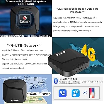 Dash Camera-BINIZE-Binize Carplay Ai Box Android 13 Compatible with Wireless Carplay Wireless Android Auto AI Box Carplay Streaming Video Apps 4+64G Only Support Cars with OEM Wired CarPlay/Android Auto 3 Dash Camera-BINIZE-Binize Carplay Ai Box Android 13 Compatible with Wireless Carplay Wireless Android Auto AI Box Carplay Streaming Video Apps 4+64G Only Support Cars with OEM Wired CarPlay/Android Auto - Image 3
