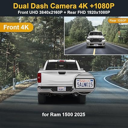 Dash Camera-FITCAMX-Fitcamx Front 4K+Rear 1080P Dash Cam for 2025 RAM 1500 (HD2-D4120) Tradesman HFE Big Horn Lone Star- OEM Look 2 Dash Camera-FITCAMX-Fitcamx Front 4K+Rear 1080P Dash Cam for 2025 RAM 1500 (HD2-D4120) Tradesman HFE Big Horn Lone Star- OEM Look - Image 2