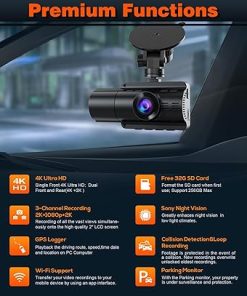 Dash Camera-Moplasz-Moplasz 3 Channel 4K Dash Cam Built-in WiFi GPS- Full HD 4K+2K Front and Rear Dash Camera for Cars 2