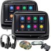 Dash Camera-XTRONS-XTRONS® Black 2×9 Inch Pair Touch Screen Car Auto Headrest DVD Player Black New Version Headphones Included