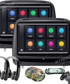 Dash Camera-XTRONS-XTRONS® Black 2×9 Inch Pair Touch Screen Car Auto Headrest DVD Player Black New Version Headphones Included