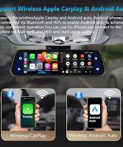 Dash Camera-podofo-Podofo 9.66″ Apple Carplay Mirror Dash Cam with Android Auto- Rear View Mirror Camera Front and Rear Dual Cameras Support Voice Control Night Vision Parking Assistance Monitoring 64G TF Card 2