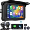 Dash Camera-YOVDA-Carplay Motorcycle DVR Wireless Motorcycle Carplay GPS Navigation Motorcycle Dash Cam with Front 2K Camera Sportbike Recording DVR Built-in Bluetooth- IMX322 Chips