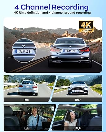 Dash Camera-Driveye-Dash Cam Front and Rear-4K 4 Channel 360° Front Dash Camera for Cars 2 Dash Camera-Driveye-Dash Cam Front and Rear-4K 4 Channel 360° Front Dash Camera for Cars - Image 2