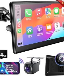 Dash Camera-Perloyal-10 Inch Touch Screen for Car – Used for Wireless Apple Carplay Android Auto – Portable Car Stereo with 2K Front Dashcam- 1080P Rear Dash cam Backup Camera