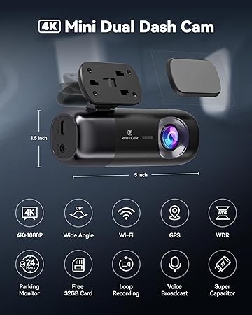 Dash Camera-REDTIGER-REDTIGER F9 Dash Cam 4K Front and Rear 1080P- WiFi GPS Car Camera with 32GB Card 2 Dash Camera-REDTIGER-REDTIGER F9 Dash Cam 4K Front and Rear 1080P- WiFi GPS Car Camera with 32GB Card - Image 2