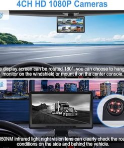 Dash Camera-VSYSTO-VSYSTO 4CH HD 1080P Backup Camera- 10.1” Monitor GPS 1/2/3/4 Split Screen Front & Sides & Rear Cameras Infrared Night Vision Lens Truck Dash Cam for Semi Trailer Van Tractor RV 2