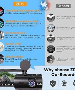 Dash Camera-DoHonest-Smart Dash Cam GPS APP: 4K 2160P USB Easy Install 5G WiFi Front Rear Car Camera Night Vision Loop Recording 3.16’’ Screen Mini Dashcams 64GB Card 24H Parking Monitor 170°Wide View DoHonest ZD72 2
